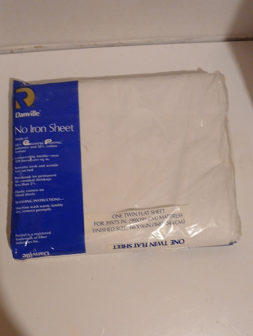 Vintage Dan River White Twin Flat Sheet with Blue Accent Packaging